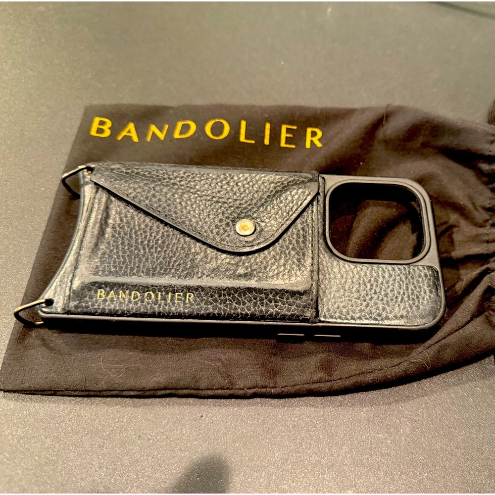 Bandolier iPhone 14 Pro black leather case w/Strap